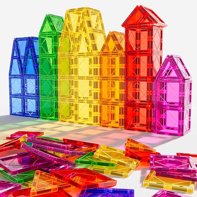 Magnetic Tiles Building Blocks for 3 4 5 6 7 8+ Years Old Boys Girls Colorful Magnet Stacking Toys Birthday Gift for Toddlers STEM Preschool Educational Construction Tiles Set for Kids.