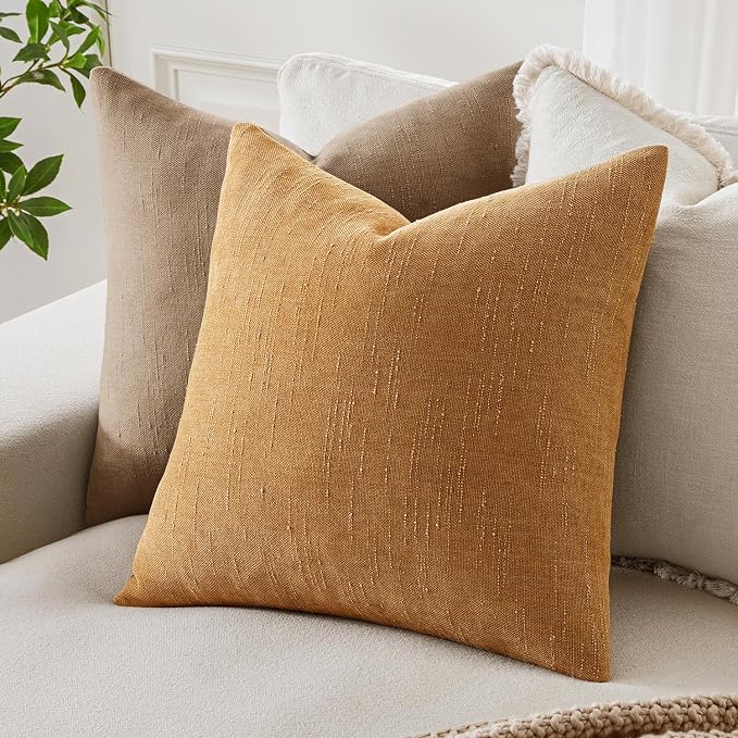 MIULEE Textured Chenille Throw Pillow Covers 20x20 Inch Golden Brown | Pack of 2 Decorative Soft Throw Pillows, Solid Textured Cushion Covers, Modern Home Decor for Couch Sofa Bedroom Living Room