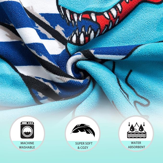 NovForth Kids Beach Towel for Boys Girls, Hooded Bath Towel Wrap, Toddler Pool Towel with Hood