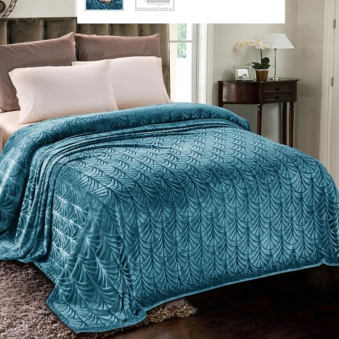 Whale Flotilla Soft Flannel Fleece Twin Size Blanket for Bed, Teal | Cozy Lightweight Breathable Coverlet, Plush Fluffy Bedspread, Vintage Pattern Decorative Blanket for Dorm, All Season 60"x80"