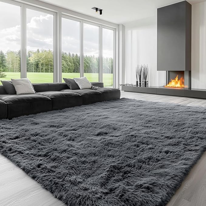 OLANLY 8x11 Machine Washable Large Area Rugs for Living Room, Bedroom, Soft Fluffy Shaggy Bedside Rug, Indoor Floor Carpet for Kids Girls and Boys, Dorms, Nursery, Home Decor Aesthetic, Grey