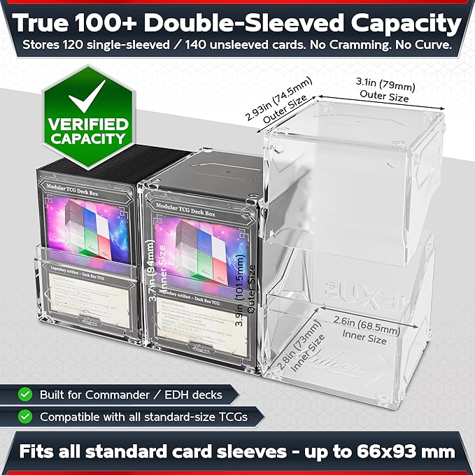 Quiver Time 360° Modular Nexus DeckBlock - Durable Stackable MTG Deck Box for Commander fits 100+ Cards | Stylish 100 Card Deck Box MTG | Interchangeable TCG Decks Boxes (1 pcs, Clear)