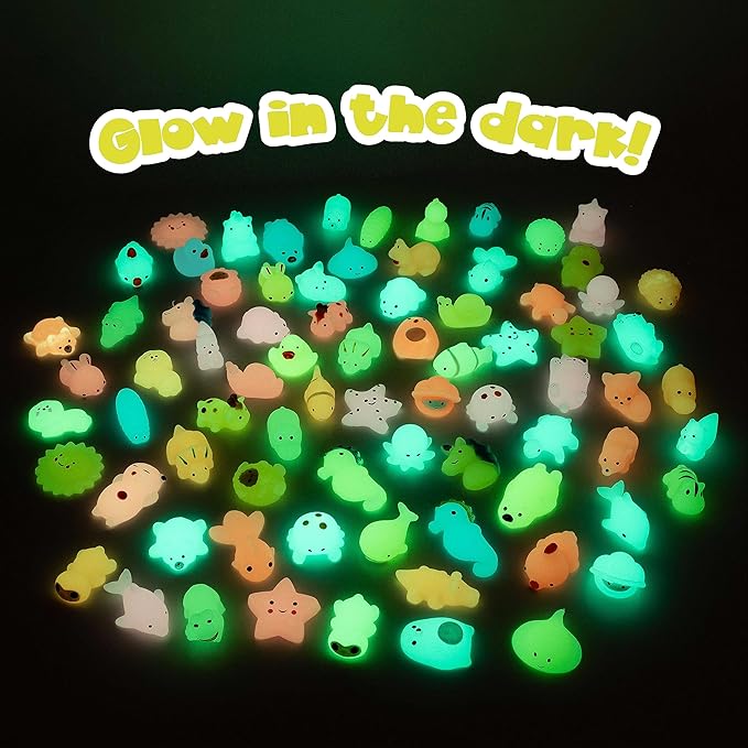 Mochi Squishy Toys Bulk for Kids Party Favors Pack 80 - BONNYCO | Goodie Bags Stuffers for Kids with Glow in the Dark | Return Gifts Birthday Party, Squishy Fidget Toys Pinata Stuffers Birthday Kawaii