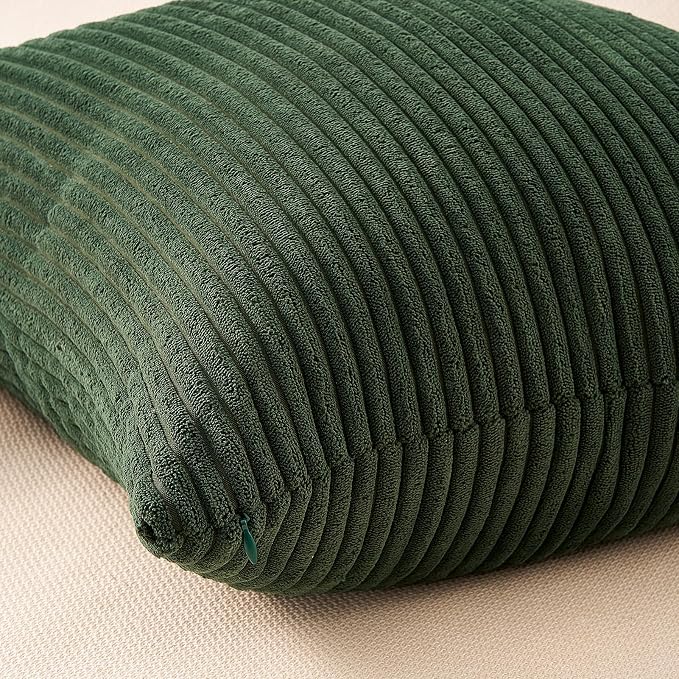 Topfinel Striped Pillow Covers 20x20 Boho Farmhouse Green Rust Set of 4 Mordern Nordic Soft Corduroy Cushion Covers Fall Home Decor for Couch Bed Sofa Living Room Forest Green