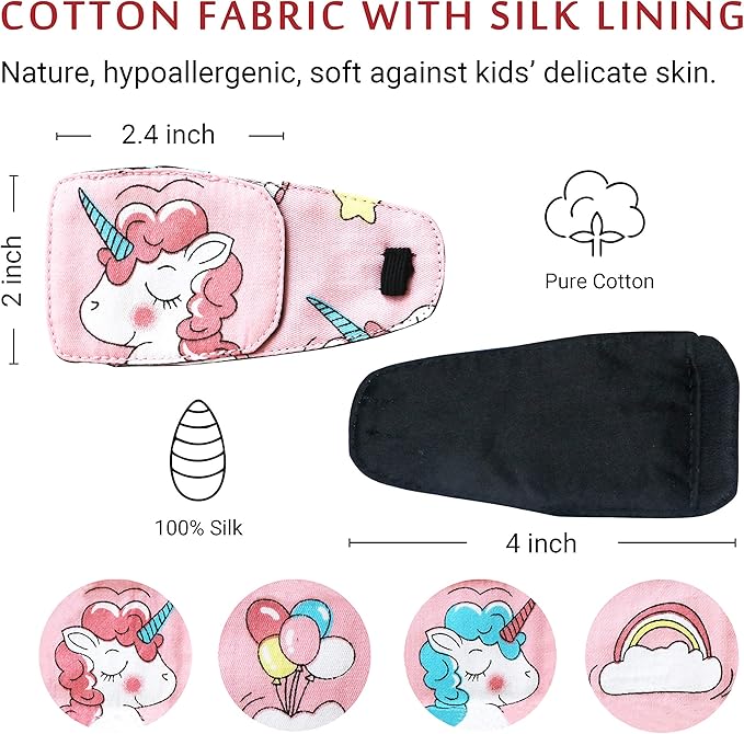 Astropic Cotton & Silk Eye Patch for Kids Glasses (Left Eye, Pink Hair Unicorn)