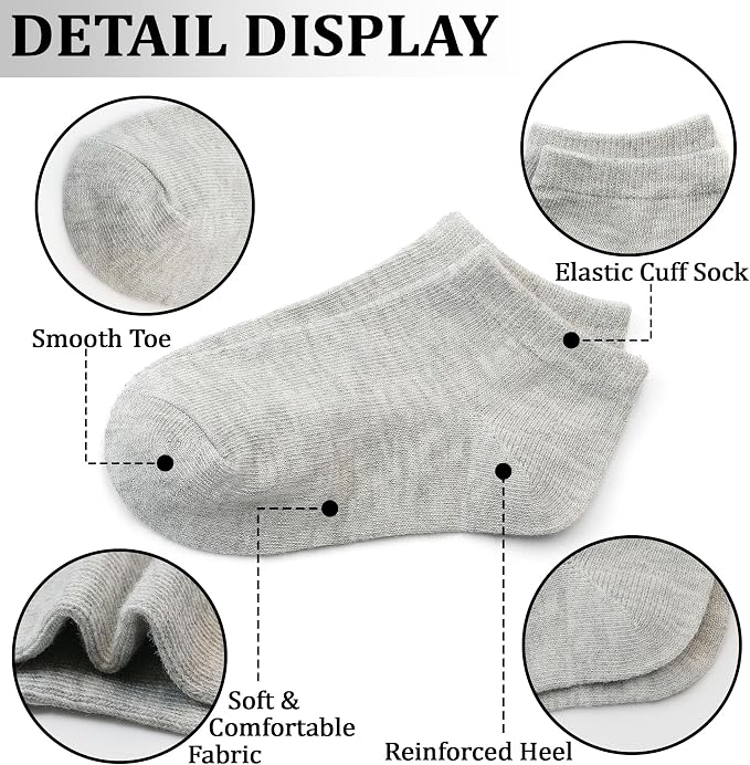 ZERULETS Kids Socks, 20 Pairs Ankle Low Cut Short Athletic Socks for Boys Girls Toddler 1-13 Years