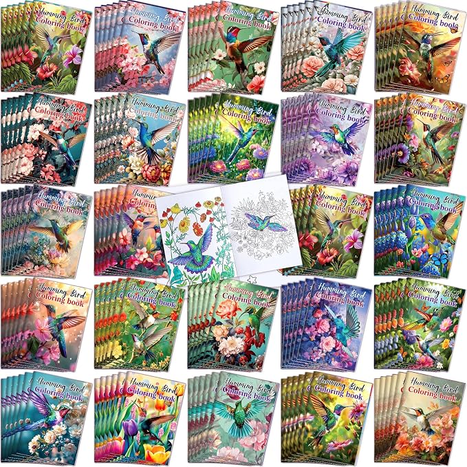 Liliful 144 Pcs Hummingbird Themed Coloring Book Bulk 5x7 Inch Mini Drawing Books with Floral & Hummingbird Patterns, Ideal for Party Favors, Goodie Bag Fillers & Creative Gifts