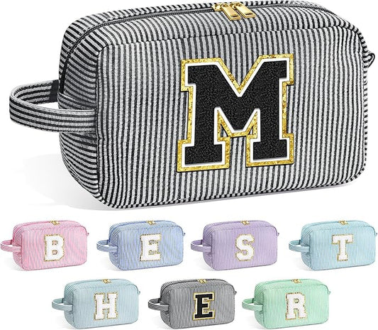 YOOLIFE Preppy Stuff Tween Girls Gifts - Teen Girl Gifts, Gifts for Teen Girl, Year Old Girl Gifts, Personalized Birthday Gifts for Girls, Monogram Initial Makeup Bag for Teens Girls Kids M