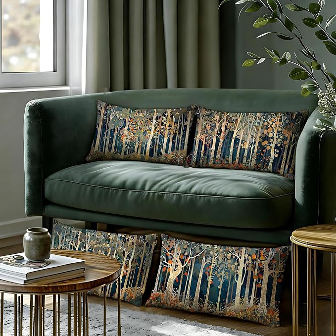 Rustic William Morris Inspired Forest Decor Pillow Covers 12x20 Set of 4,Vintage Botanical Nature Landscape Decorative Throw Pillow Covers for Home Bedroom Living Room,Fall Home Room Decor