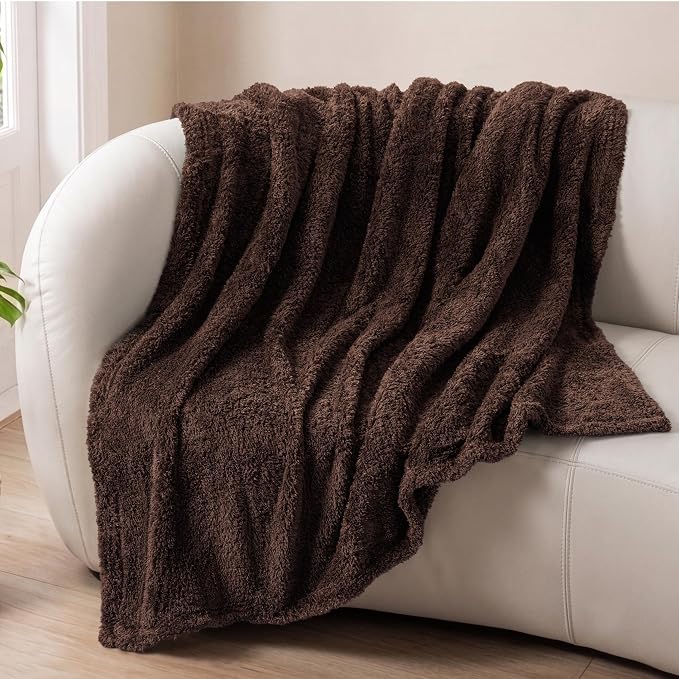 Exclusivo Mezcla Fleece Throw Blanket for Couch and Sofa, 50" x 60" | Super Soft and Cozy Fluffy Blanket for Women, Lightweight and Fuzzy Throw for Home Decor, All Season, Coffee