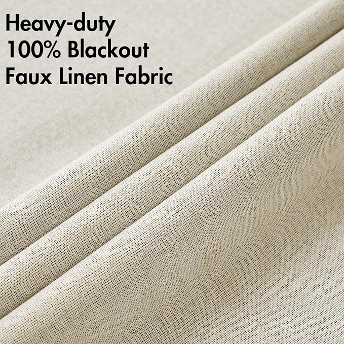 MIULEE 100% Blackout Linen Textured Curtains for Bedroom Solid Thermal Insulated Cream Grommet Room Darkening Curtains & Drapes Luxury Decor for Living Room 42 x 84 Inch (2 Panels)