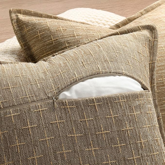 Pillow Covers 22x22 Set of 2 Soft Polyester Textured Pillow Covers with Stylish Flange Edge Cozy Farmhouse Throw Pillows for Couch Bed Sofa Living Room