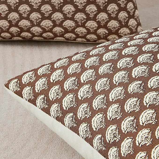 MIULEE Fall Floral Print Decorative Euro Pillow Covers 22x22, Dark Brown | Vintage Boho Farmhouse Modern Home Decor, Set of 2, Block Print Cushion Covers for Couch Sofa Bed Living Room
