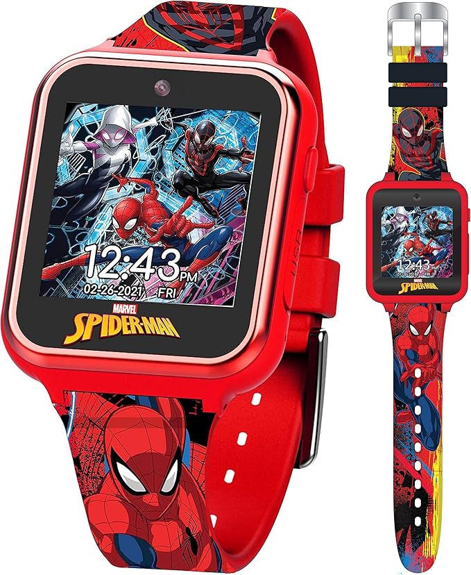 Spider-Man Kids Smartwatch - Interactive LED Screen with 10 Custom Watch Faces, Camera, Games, Alarm, Step Tracker & More - Fun Gift for Boys with Marvel Silicone Strap - Fits Wrists 5.5'' to 8.0"