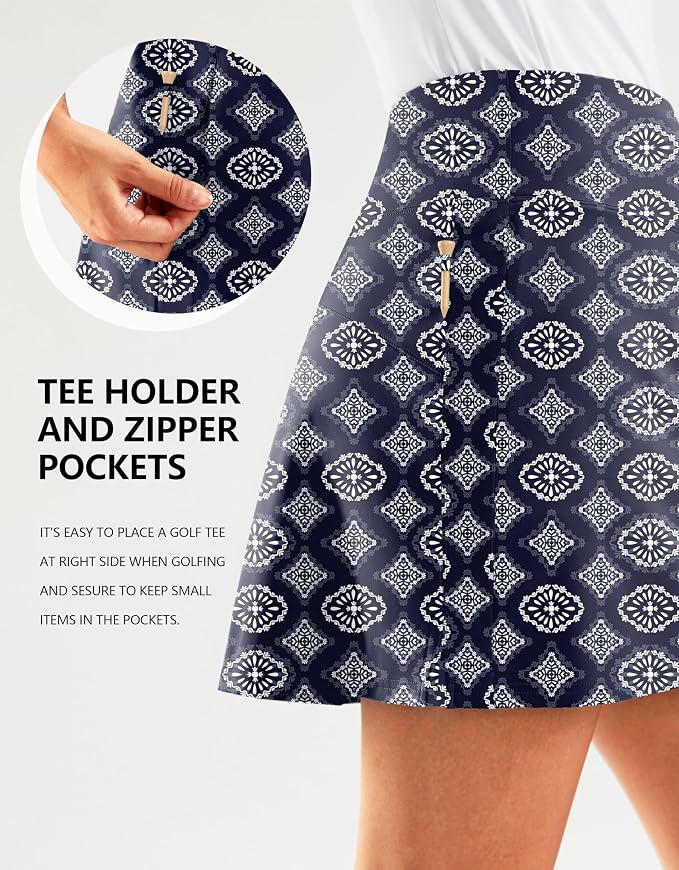 16" Golf Skirt with 2 Zipper Pockets | Tee Holder, Mesh Shorts, High Waisted, Casual, Pickleball, Athletic, Tennis, Skorts for Women