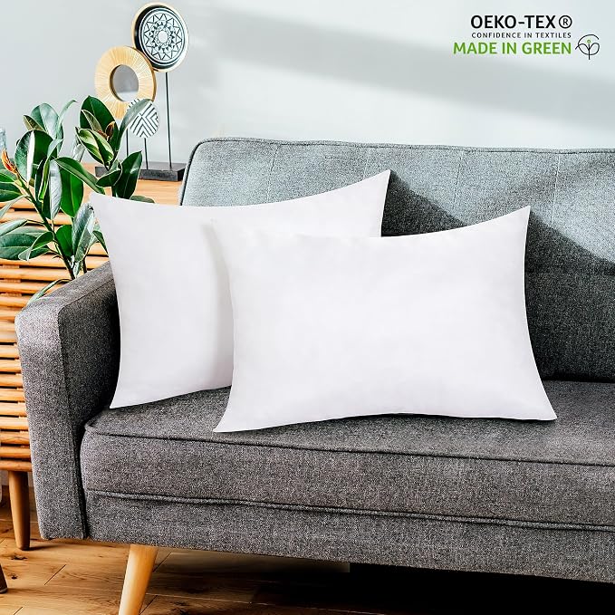 ROYALE LINENS 12x20 Pillow Insert - Down Alternative Throw Pillows Insert - Rectangle Pillow Pack of 2 White - Bed & Couch Pillows - Inner Cushion for Bed, Cushion for Living Room - Shams Stuffer