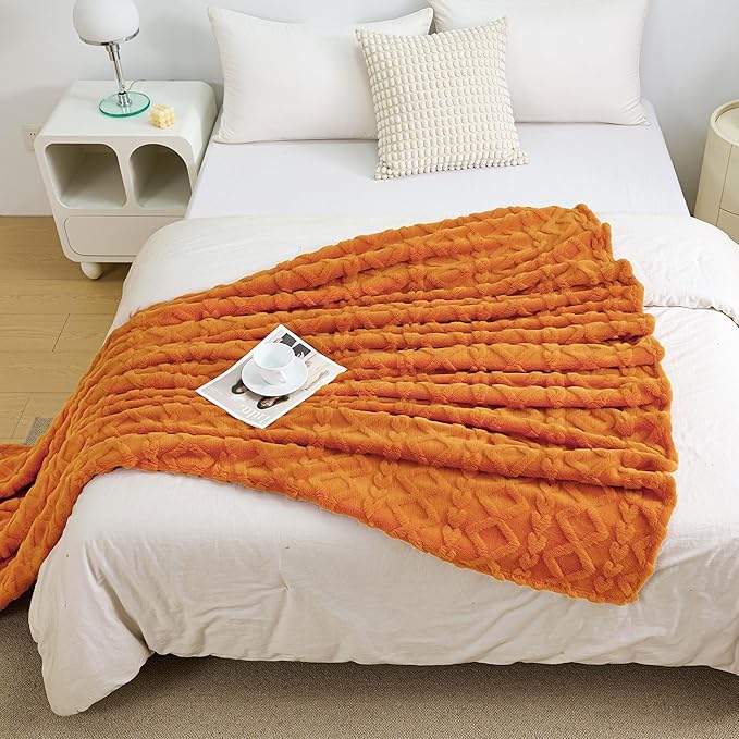 Aganear Fleece Throw Blanket for Couch,Fall Boho Blankets,50"x60" Orange | Lightweight Fuzzy Throw,Warm Gift for Women,Christmas,Housewarming,Soft Aesthetic Home Decor for Bedroom Sofa,All-Season Use