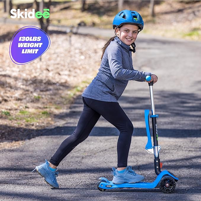 SKIDEE Kick Scooter for Kids Foldable 3 Wheel Scooter with Lean-to-Steer, Adjustable Height, Removable Seat & LED Light Wheels | Toddler Scooter Up to 12 Year Old Boys/Girls