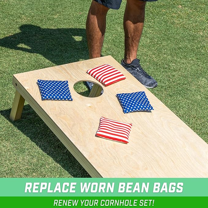 GoSports Official Regulation Cornhole Bean Bags Set of 8 – for Fun Casual Cornhole Games - All Weather - American Stars and Stripes or Red and Blue