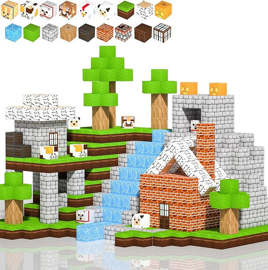 160PCS Magnetic Building Blocks Set - Creative Adventure Magnetic Building Cubes Playset for Kids 6-12, Build Forest House World STEM Magnet Building Toys for Boys Girls Birthday