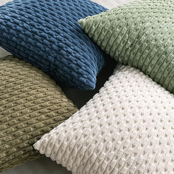 Set of 4 Olive Green Decorative Throw Pillow Covers 18x18 Inch Corduroy Pillow Covers for Bed Couch Sofa Living Room Soft Square Cushion Cases