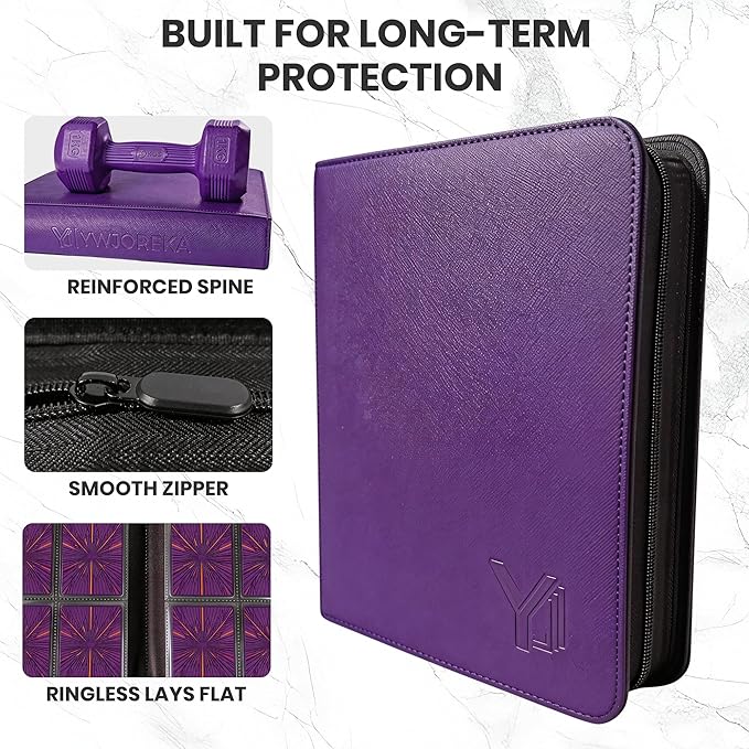 Toploader Binder 4 Pocket, Holds 128 Toploaders, Double-Sided Card Storage Binder for 3" x 4" Rigid Cards, PU Leather Album for Trading Cards & Sports Cards(Purple)