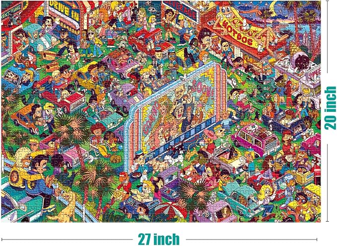 ANTELOPE 1000 Piece Puzzle Bundle, Young Adult, Cardboard, Pets and Entertainment Theme, 3 in 1 Set - Dog Park, Drive in Movie, Cat Castle