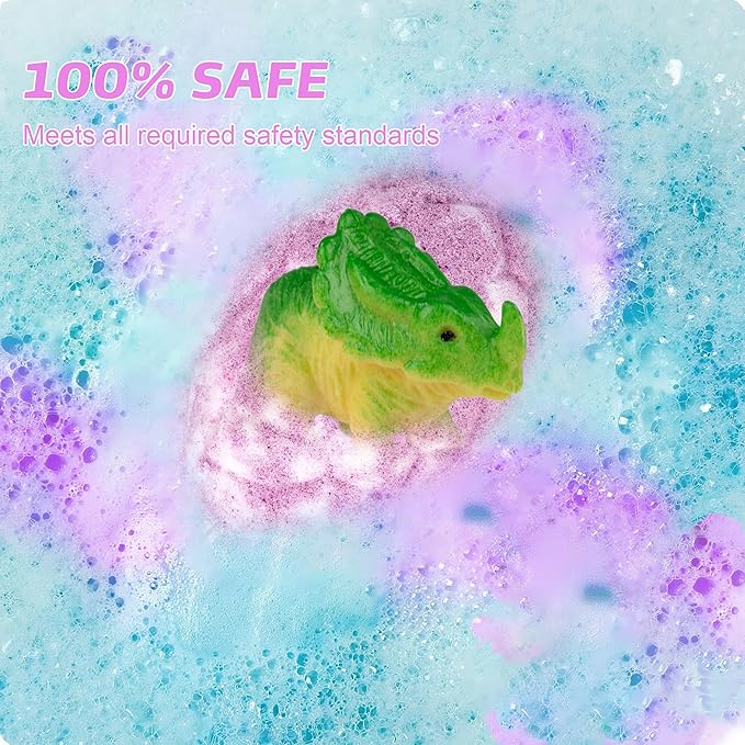 Dino Egg Bath Bombs(4.23oz) for Kids with Surprise Dinosaur Toy – 6 Pack Organic & Natural Bath Fizz, Relaxing Spa Set, Birthday & Christmas Gift for Boys & Girls