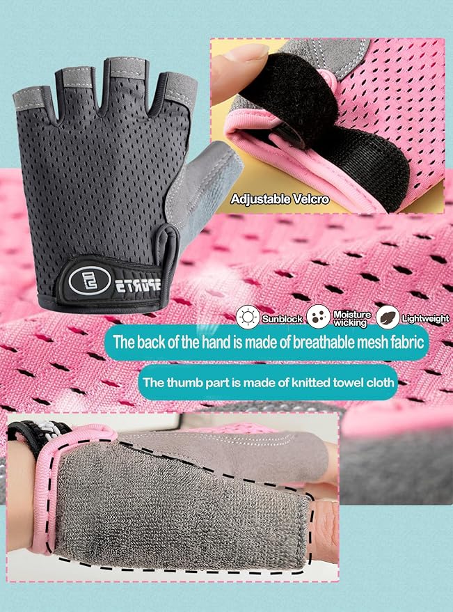 Kids Fingerless Cycling Gloves Non-Slip Bike Gloves for Youth Girls Boys 3-14T, Breathable Gloves for Skating Scooter