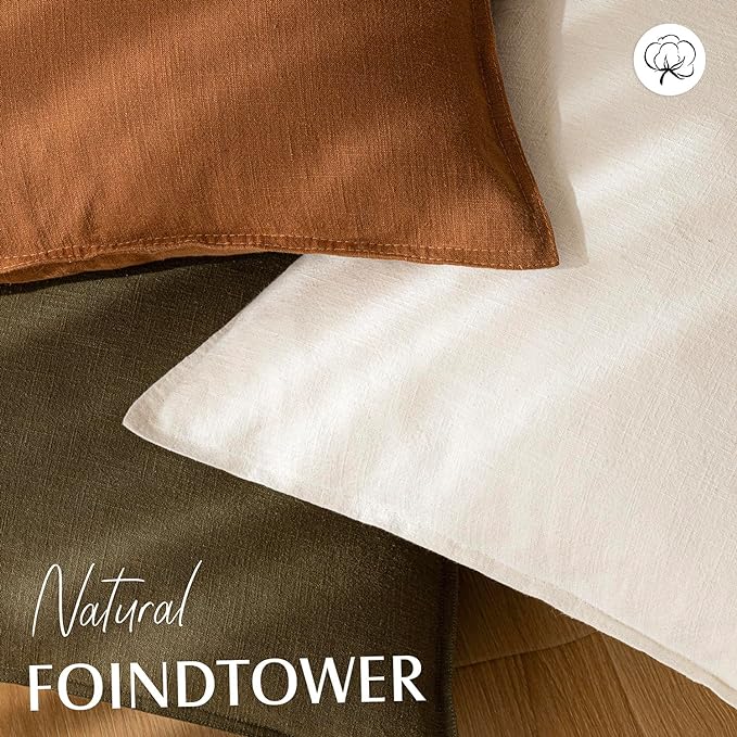 Foindtower Pack of 2, Decorative Linen Solid Throw Pillow Covers Soft Accent Cushion Case Boho Farmhouse Neutral Pillowcase for Chair Couch Sofa Bedroom Living Room Home Decor 16 x 16 Inch Cream White