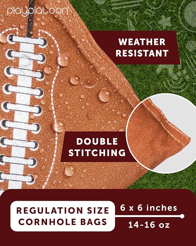 Play Platoon Cornhole Bags Weather Resistant- Set of 8 Regulation Bean Bags for Tossing- Official Professional Size & Weight Corn Hole Bags Two Color All Weather Cornhole Beans Bag Set with Tote Bag