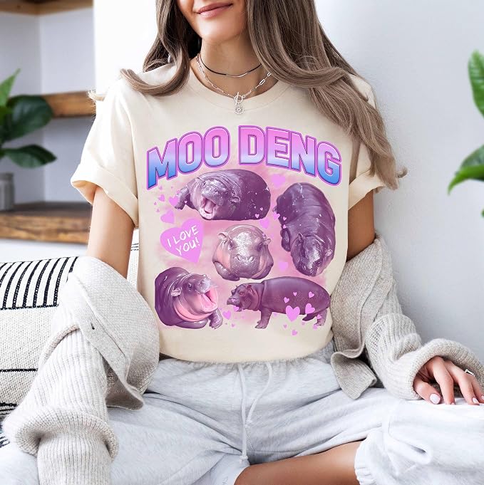 YOUNG GREEN Moo Deng Cute Sweatshirt Moo Deng Bouncy Pig T-Shirt The Cute Baby Hippo Sweatshirt Gift For Womens