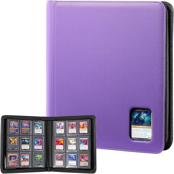 ProCase Top Loader Binder, 9 Pocket Holds 324 Toploaders, Waterproof PU Leather with Non-PVC Pockets for Trading Cards or Sports Cards, Compatible with TCG, MTG in 3"x4" Toploader -Purple