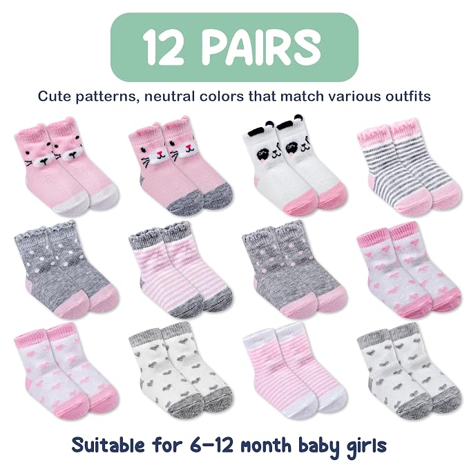 Mother's Choice Organic Cotton Baby Socks 6–12 Months, 12 Pairs Socks Boys Cotton Socks Soft Hypoallergenic Breathable Gentle On Baby Skin Comfortable Daily Wear Essentials For Newborns
