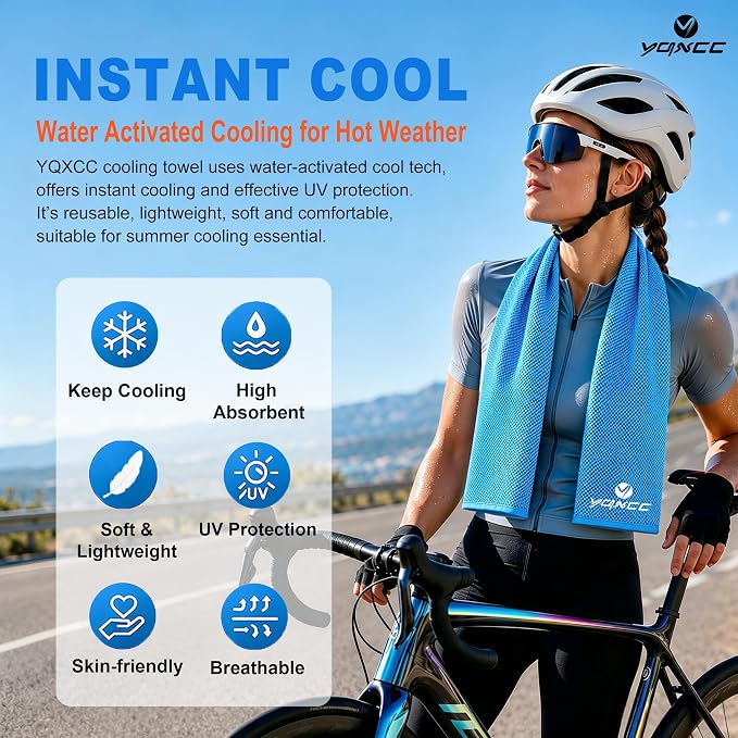 YQXCC 4 Pack Cooling Towels (40"x12"), Ice Cool Neck Towel, Soft Breathable Microfiber for Gym, Yoga, Golf, Running, Camping & All Hot Weather Activities
