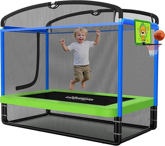 Zupapa Rectangle Kids Trampoline 6FT with Basketball Hoop, and Safety Net - Indoor/Outdoor Heavy-Duty Square Trampoline for Toddlers Ages 3-6, 220LBS Capacity