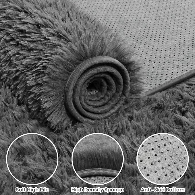 5x7 Area Rugs for Living Room: Ultra Soft Fluffy Shag Gray Rug for Bedroom, Non-Slip Large Fuzzy Plush Rug Indoor Floor Carpet for Nursery Kids Boys Girls Room, Dorms, Modern Home Decor