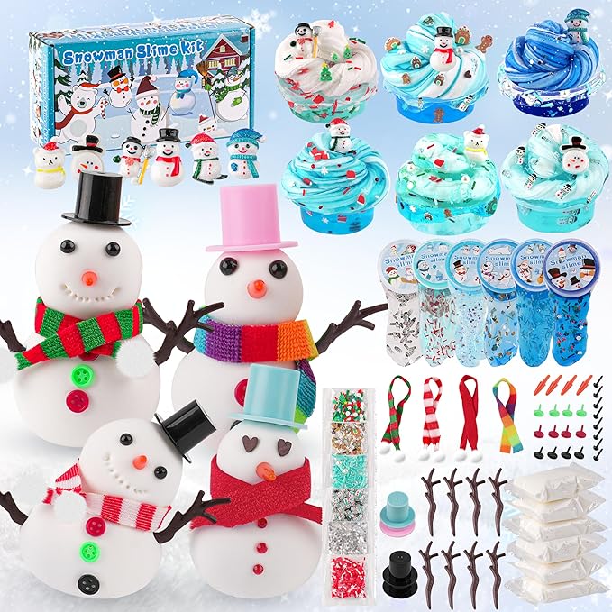 6pcs Slime Stocking Stuffers, Stocking Stuffers for Kids,Christmas Crafts,Stocking Stuffers, Kids Crafts Snowman DIY Kit,Crafts Xmas Gift