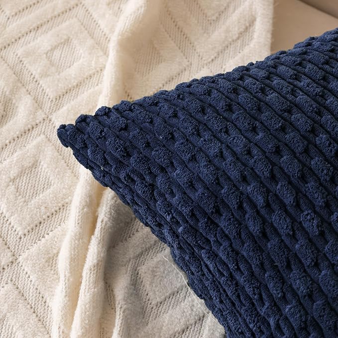Set of 4 Navy Blue Decorative Throw Pillow Covers 24x24 Inch Corduroy Pillow Covers for Bed Couch Sofa Living Room Soft Square Cushion Cases