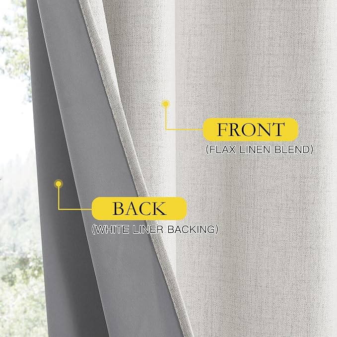 NICETOWN 100% Blackout Cafe Curtains 48 inches Long 2 Panels, Linen Blend Thermal Insulated Curtains with Liners for Kitchen, Privacy Window Draperies for Basement, Alabaster Gray, W52 per Panel