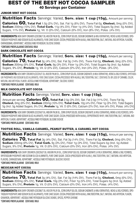 Best of The Best Pods Compatible With 2.0 Keurig K Cup Brewers Variety Sampler Assorted Cocoa 5 Cups Of Each Flavor, Hot Chocolate, 40 Count