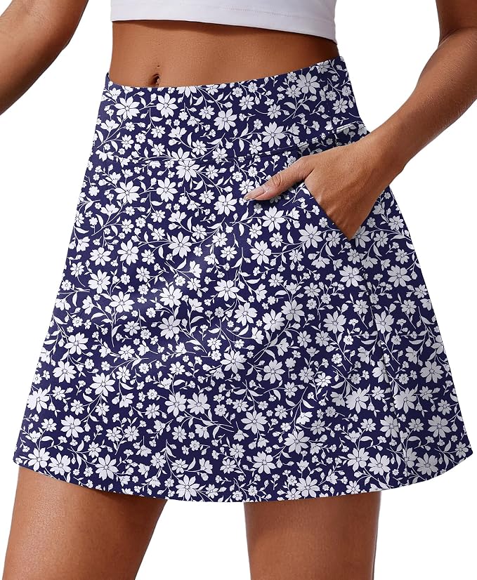 PINSPARK 17" Golf Skorts for Woman High Waisted Tennis Skirt with 4 Pockets | Lightweight, Quick Dry, 4-Way Strecth, Breathable, Tummy Control, UPF 50+ Athletic Skort for Workout, Pickleball, Gym, Casual