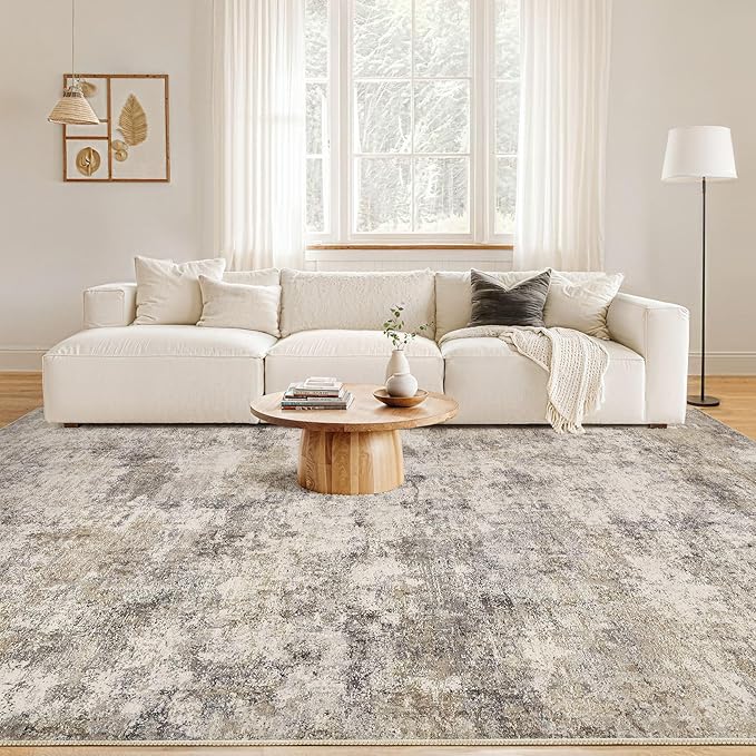 Nakagishi Boho 10x12 Area Rug Living Room Rugs Machine Washable Brown Grey | Soft, Pet & Kid Friendly, Carpet for Living Room/Bedroom/Office/Kitchen/Nursery, Daily Home Decor Stain Resistant Moroccan