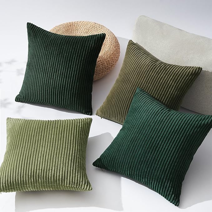 Topfinel Corduroy Throw Pillow Covers Pack of 2 Gray 16"x16" No Insert with Hidden Zipper | Decorative Cushion Covers for Fall, Halloween, Thanksgiving, Christmas Green