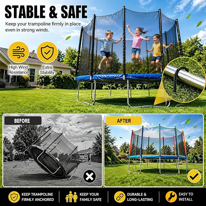RIY Trampoline Stakes Anchors High Wind Heavy Duty Tent Stakes 12 Inch Ground Anchor Trampoline Accessories with T Hook