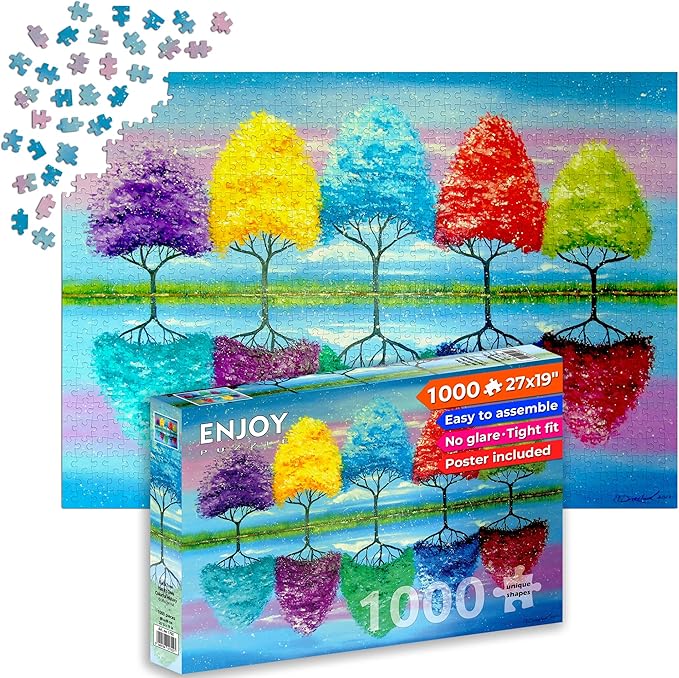Trees Landscape of Nature Seasons – 1000 Pieces Jigsaw Puzzle for Adults – Matte Finish, Soft Touch, Easy to Assemble, Tight Fit, Vivid Colors, Missing Pieces Service
