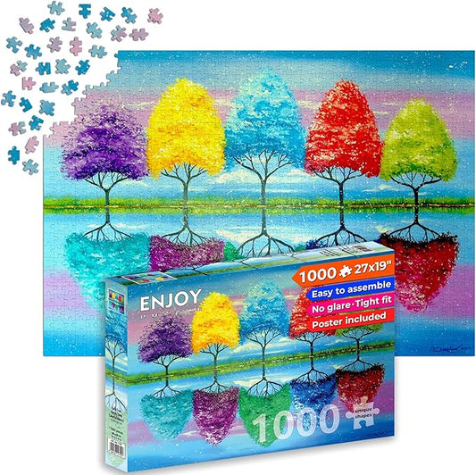 Trees Landscape of Nature Seasons – 1000 Pieces Jigsaw Puzzle for Adults – Matte Finish, Soft Touch, Easy to Assemble, Tight Fit, Vivid Colors, Missing Pieces Service
