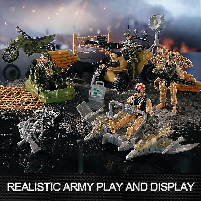 US Army Men Action Figures Play Set,Toy Soldiers with Military Weapons Accessories for Kids Boys