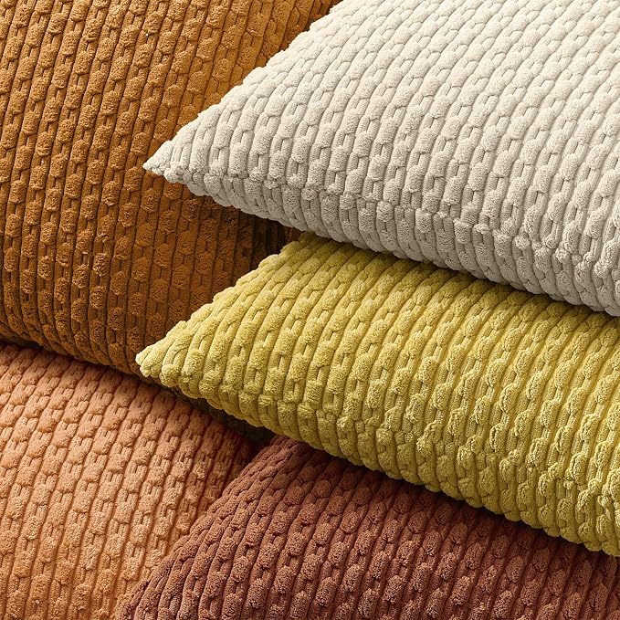 Kevin Textile Soft Corduroy 20"x54" Body Pillow Cover 1 Pack, Beige | Boho Stripe Plush Corduroy Decorative Oblong Cushion Cover Modern Farmhouse Home Decor for Sofa Couch Bed Chair