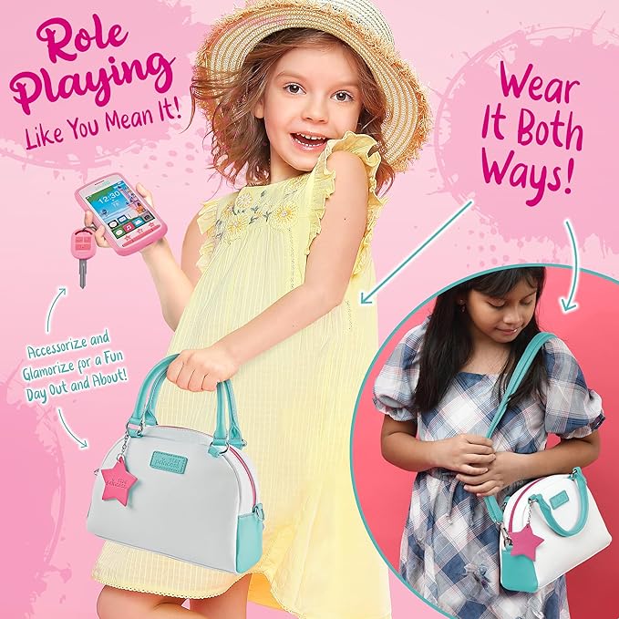 Little Girls' Play Purse - Pretend Play Accessories: Toy Phone, Wallet, Credit Cards, Keys, Makeup for Role Playing, Ages 3-8